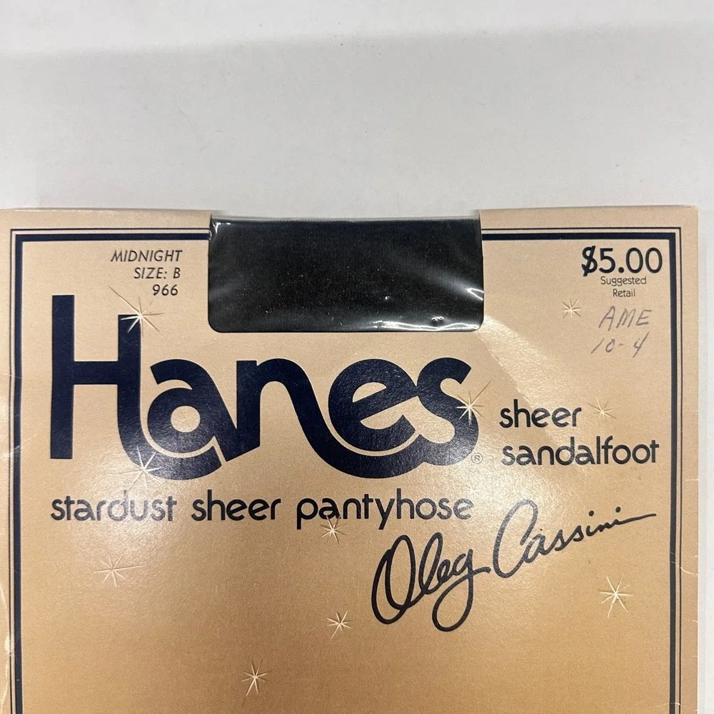 Vintage 1983 Hanes Oleg Cassini Stardust Sheer Pantyhose B Midnight 966 NOS
